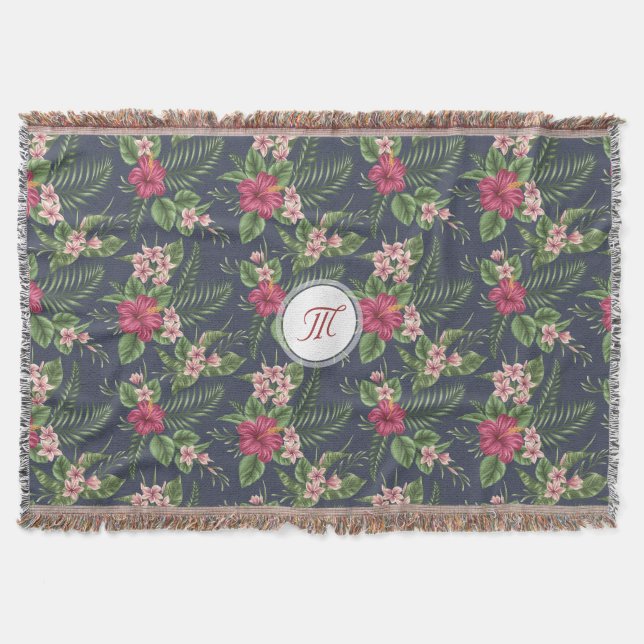 Blommönster Hibiscus Monogram T Blanket Filt (Framsidan)