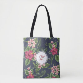 Blommönster Hibiscus Monogram Tote Bag Tygkasse