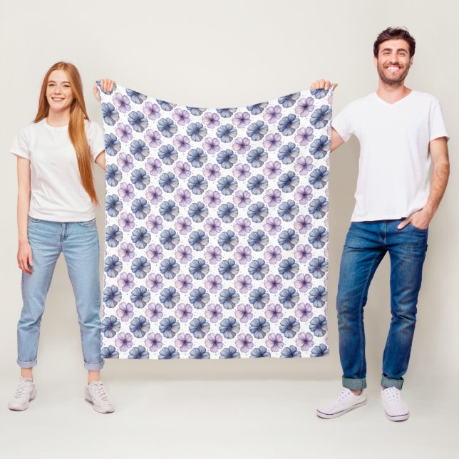 Blommönster i akvarell Lavendel och Blå Fleecefilt (På plats)