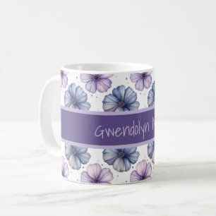 Blommönster i akvarell Lavendel och Blå Kaffemugg