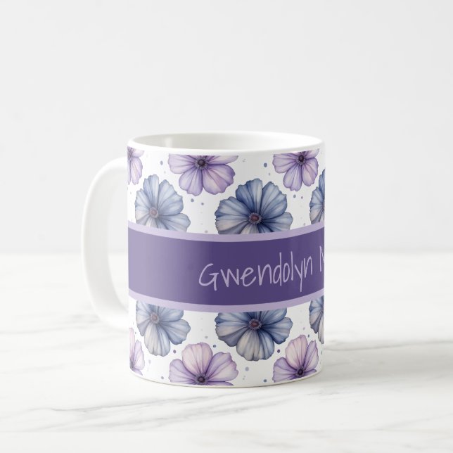 Blommönster i akvarell Lavendel och Blå Kaffemugg (Framsida vänster)