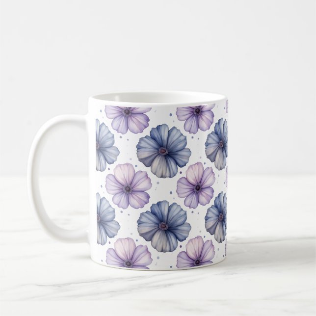 Blommönster i akvarell Lavendel och Blå Kaffemugg (Vänster)