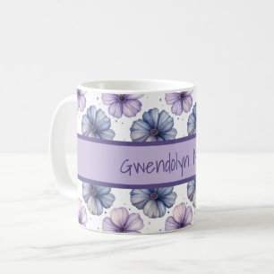 Blommönster i akvarell Lavendel och Blå Kaffemugg