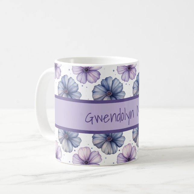 Blommönster i akvarell Lavendel och Blå Kaffemugg (Framsida vänster)