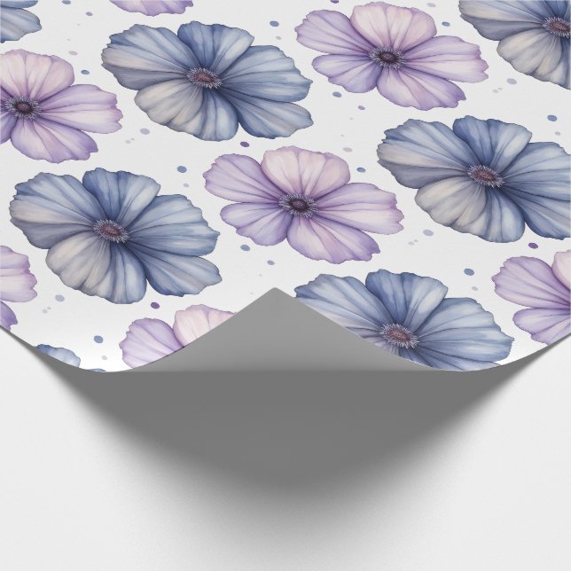 Blommönster i akvarell Lavendel och Blå Presentpapper (Hörn)