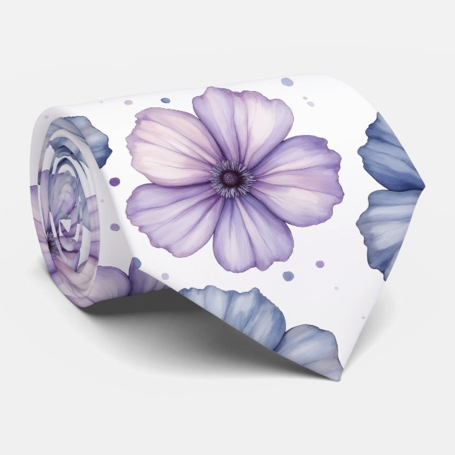 Blommönster i akvarell Lavendel och Blå Slips (Rullad)