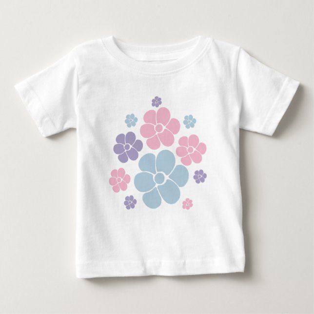 Blommönster i blått, lila och rosa t shirt (Framsida)