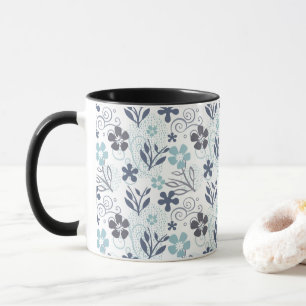 Blommönster i blått och grått mugg