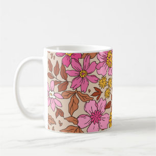 blommönster i elegant i små händer ritar blommor. kaffemugg