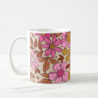 blommönster i elegant i små händer ritar blommor. kaffemugg