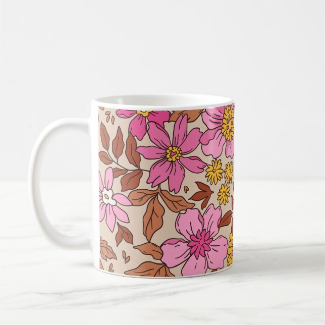 blommönster i elegant i små händer ritar blommor. kaffemugg (Vänster)