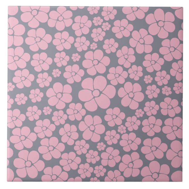 Blommönster i grått och rosa kakelplatta (Framsidan)