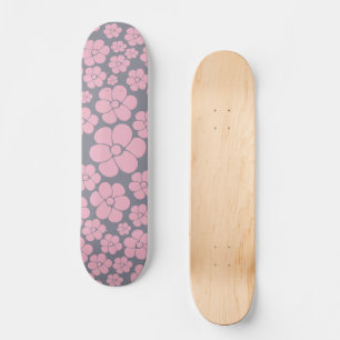Blommönster i grått och rosa mini skateboard bräda 18,5 cm