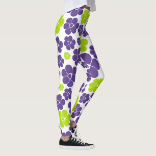 Blommönster i limegrönt och lila leggings