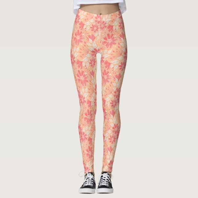 Blommönster i modesta persikoskuggor leggings (Framsida)