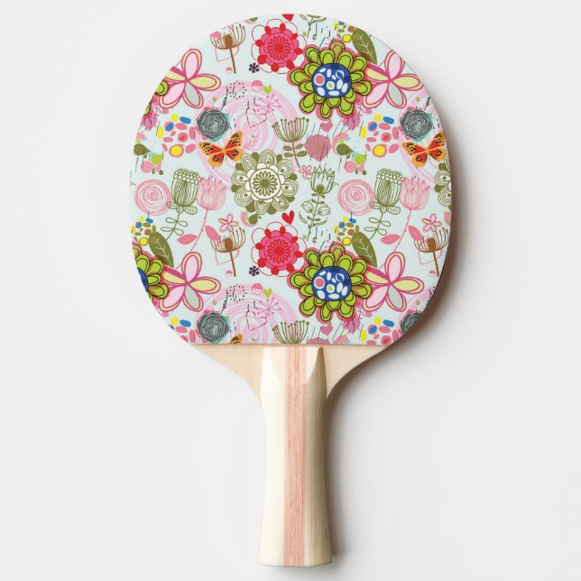 Blommönster i retro stil 2 pingisracket (Framsidan)