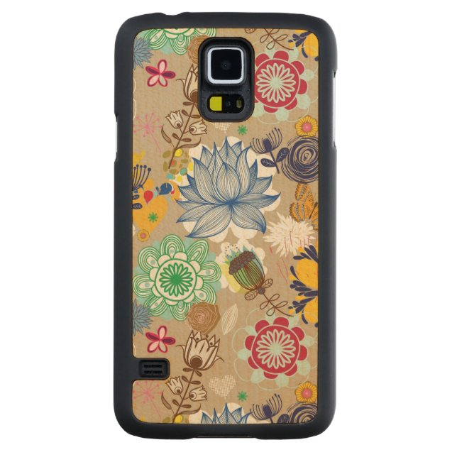 Blommönster i retro stil 3 carved lönn galaxy s5 skal (Baksidan)