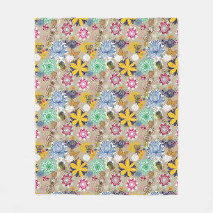 Blommönster i retro stil 3 fleecefilt