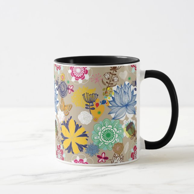 Blommönster i retro stil 3 mugg (Höger)