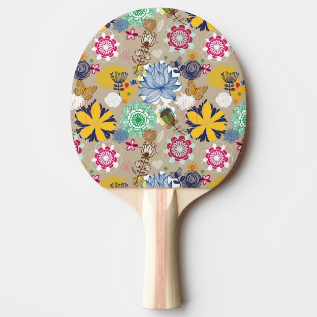 Blommönster i retro stil 3 pingisracket (Framsidan)