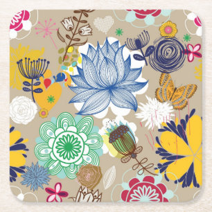 Blommönster i retro stil 3 underlägg papper kvadrat