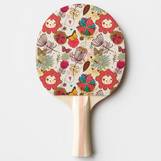 Blommönster i retro stil 4 pingisracket (Framsidan)