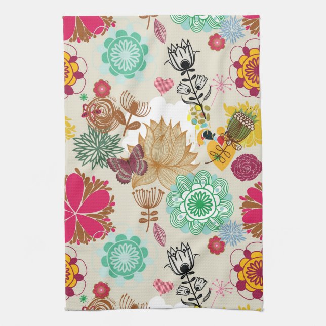 Blommönster i retro stil kökshandduk (Vertikal)