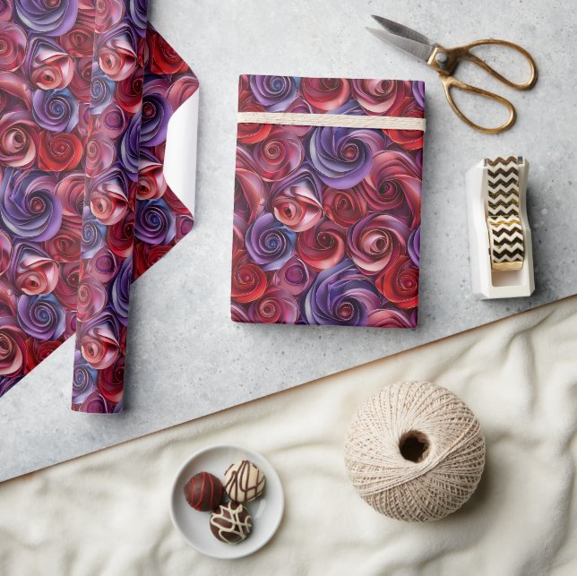 Blommönster i Rik Red, Lila och Rosa Hues Presentpapper (Hantverk)
