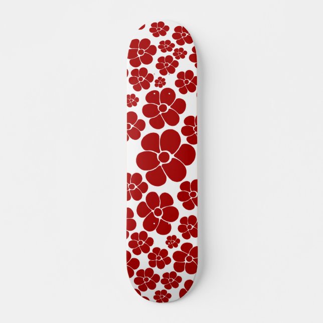 Blommönster i rött och vitt mini skateboard bräda 18,5 cm (Framsida)