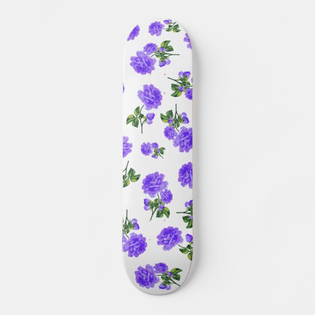 Blommönster: lila blommor på vitt skateboard bräda 20 cm (Framsida)