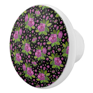 Blommönster Lila Rosa Grön Svart Knopp