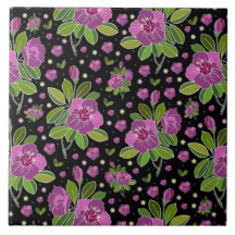 Blommönster Lilac Rosa Grönt Black