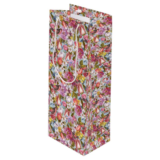 Blommönster Lövverk Fåglar Fjärilar Peony  (Framsidan Vinklad)