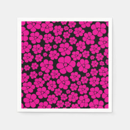 Blommönster - Magenta och Svart Pappersservett