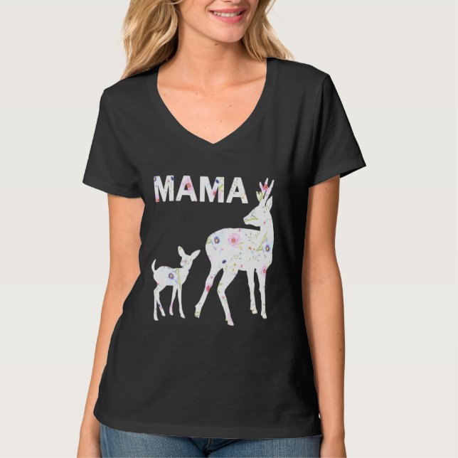 Blommönster Mamma Fawn Doe Passande Scoop Mammor T Shirt (Framsida)