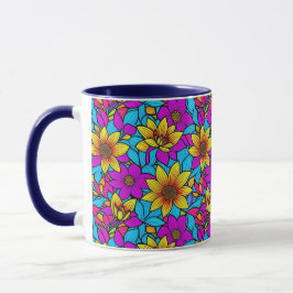 Blommönster med abstrakt linjekonst 10 - Mugg