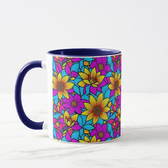 Blommönster med abstrakt linjekonst 10 - Mugg (Vänster)