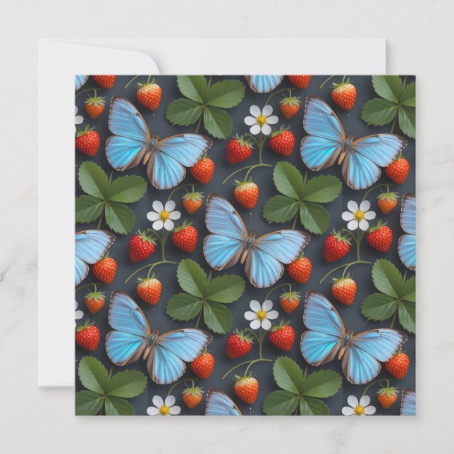Blommönster med blå Morpho-fjärilar Julkort (Framsida)