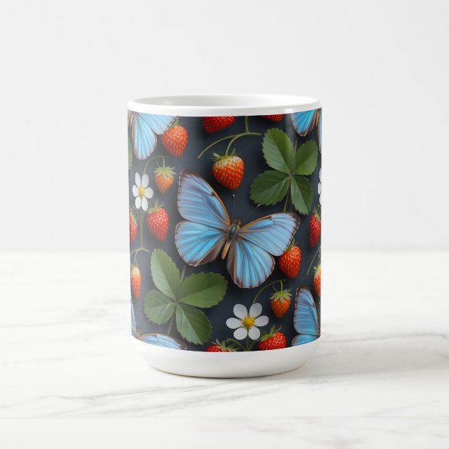 Blommönster med blå Morpho-fjärilar Kaffemugg (Center)