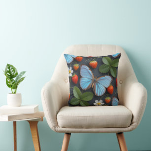 Blommönster med blå Morpho-fjärilar Kudde