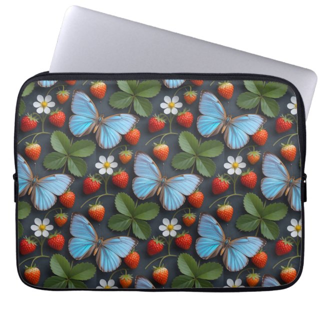 Blommönster med blå Morpho-fjärilar Laptop Fodral (Framsidan)
