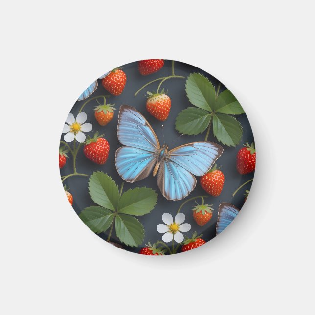 Blommönster med blå Morpho-fjärilar Magnet (Framsidan)