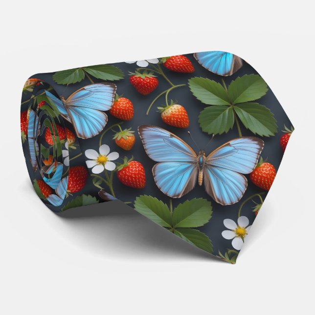 Blommönster med blå Morpho-fjärilar Slips (Rullad)