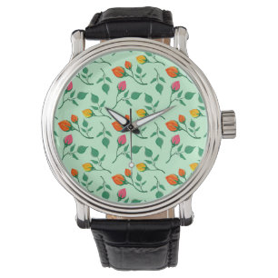 Blommönster med blommor från färgad ro armbandsur