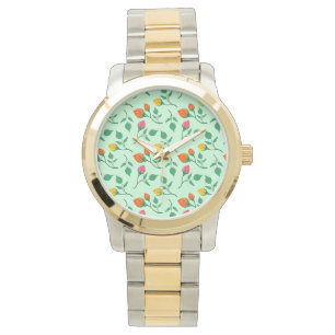 Blommönster med blommor från färgad ro armbandsur