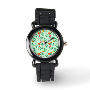 Blommönster med blommor från färgad ro armbandsur
