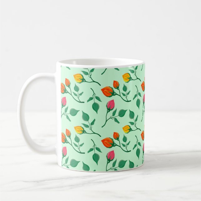 Blommönster med blommor från färgad ro kaffemugg (Vänster)