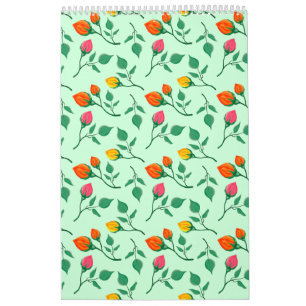 Blommönster med blommor från färgad ro kalender