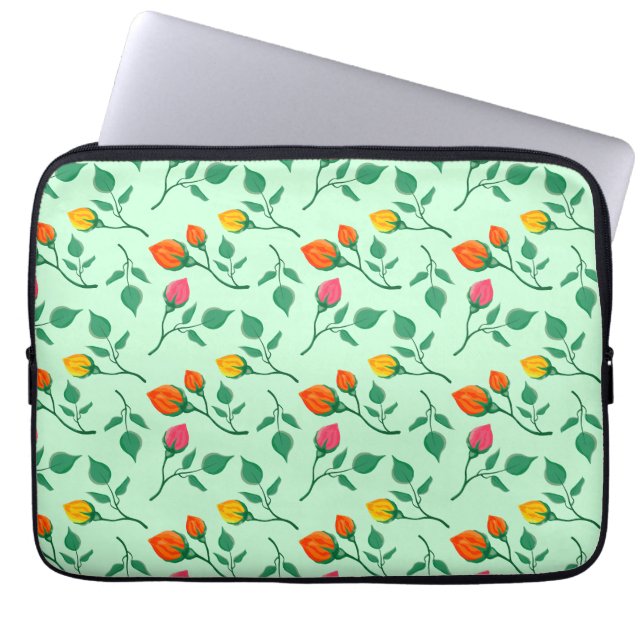 Blommönster med blommor från färgad ro laptop fodral (Framsidan)