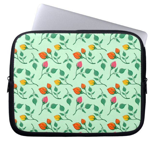 Blommönster med blommor från färgad ro laptop fodral (Framsidan)